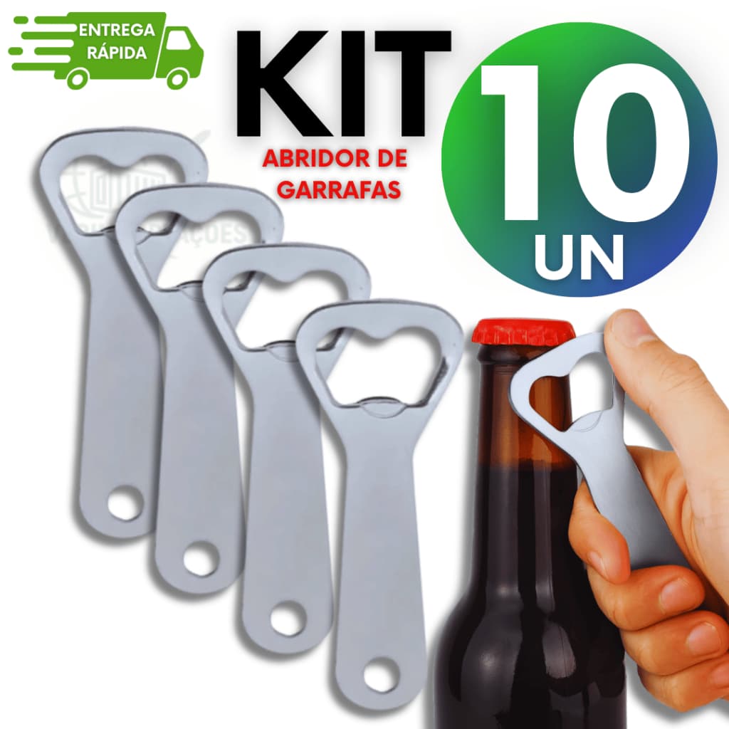 Kit 10 Abridor De Garrafa Boteco Bar Cerveja Inox Reforçado Premium Utilidades