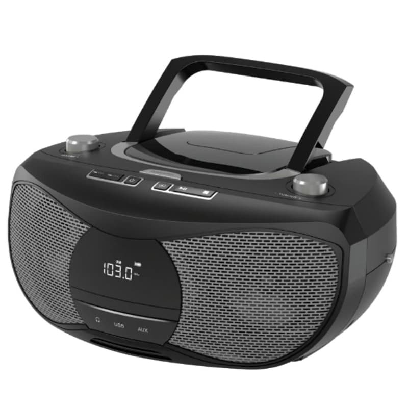 Radio Toca CD Lonpoo LP-D12 Bomboox Com Bluetooth / MP3 / FM / USB / 5W RMS / A Pilha (Nao Incluida) / 230V 50Hz - Preto