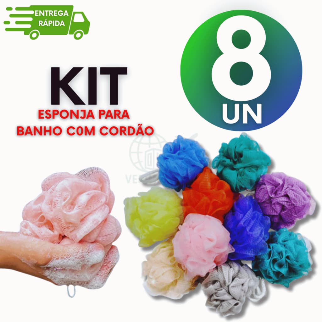 Esponjas De Banho Esfoliante Bucha Nylon Kit 8 Unidades
