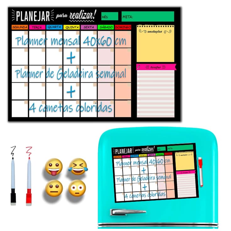 Quadro Lousa Planejador Mensal 40x60 Cm Metal lindo +2 Imãs e 1 canetas