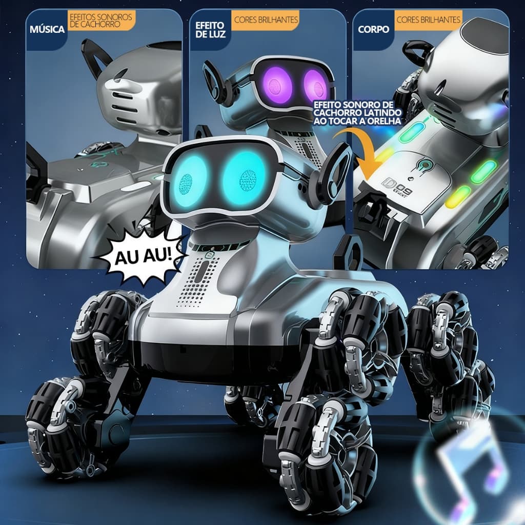 Cão Robô Mecânico com 8 Rodas - Controle Remoto por Sensores de Gestos