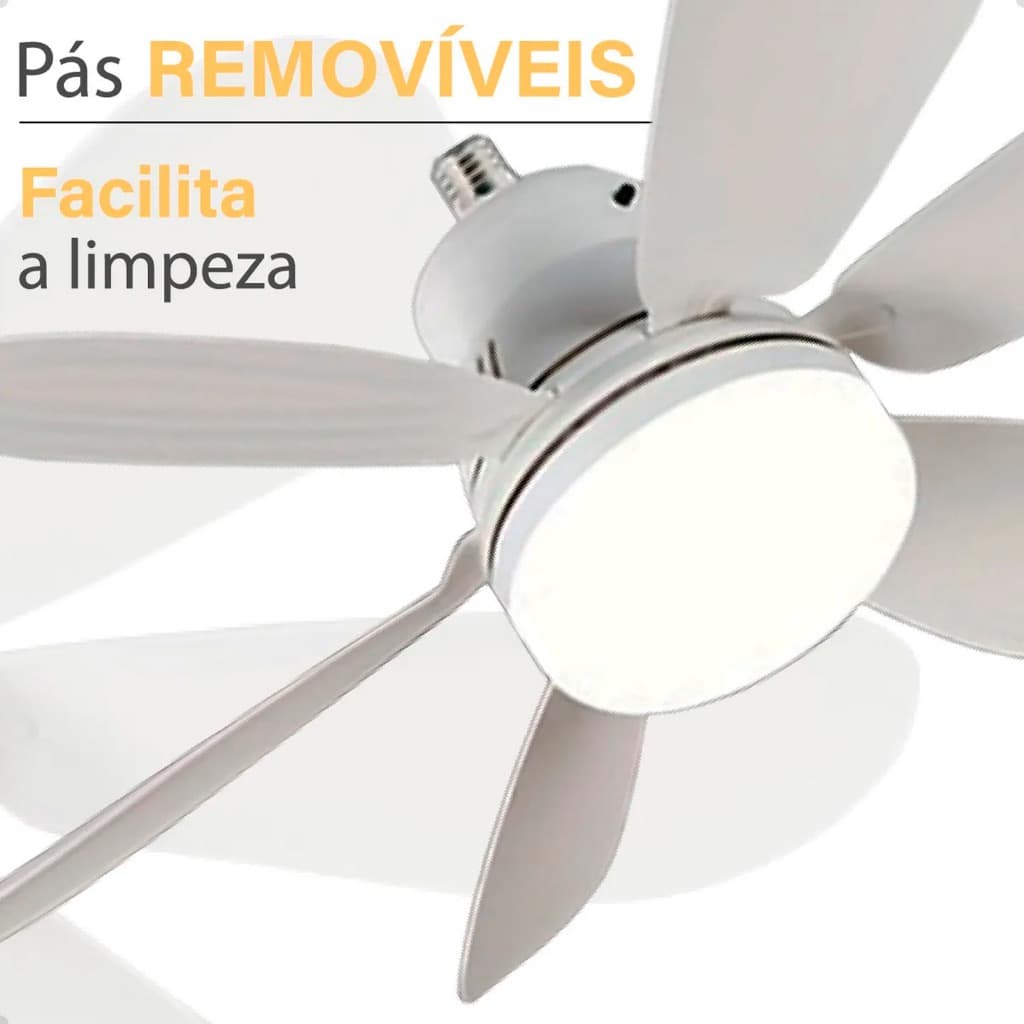 Ventilador de Teto Com Luz 60w Led 3 Tipos de Luz + Controle Remoto Ventilador C/ 6 Hélices Bivolt