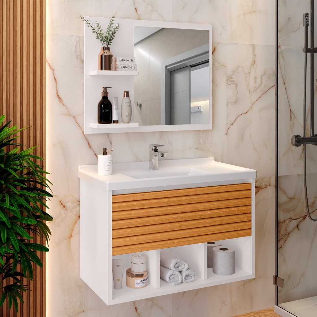 Gabinete Para Banheiro Suspenso Com Espelheira Cuba Nicho Isa