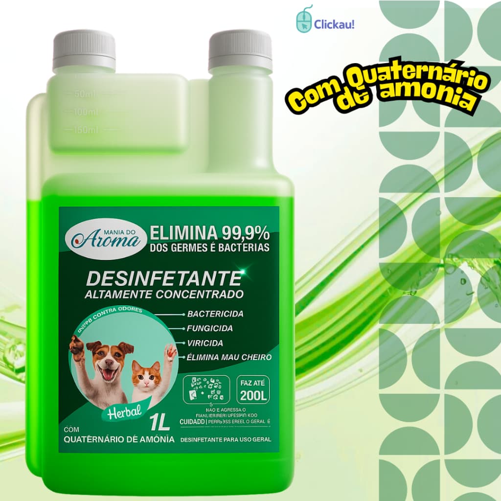 Desinfetante Herbal Pet Concentrado Eliminador de Odor Amonia Quaternaria +15 Cachorro Gato 1L