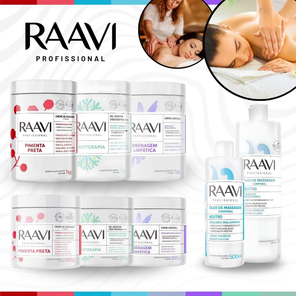 Kit 3 Cremes de Massagem Raavi Pimenta Preta Crioterapia Drenagem Linfatica