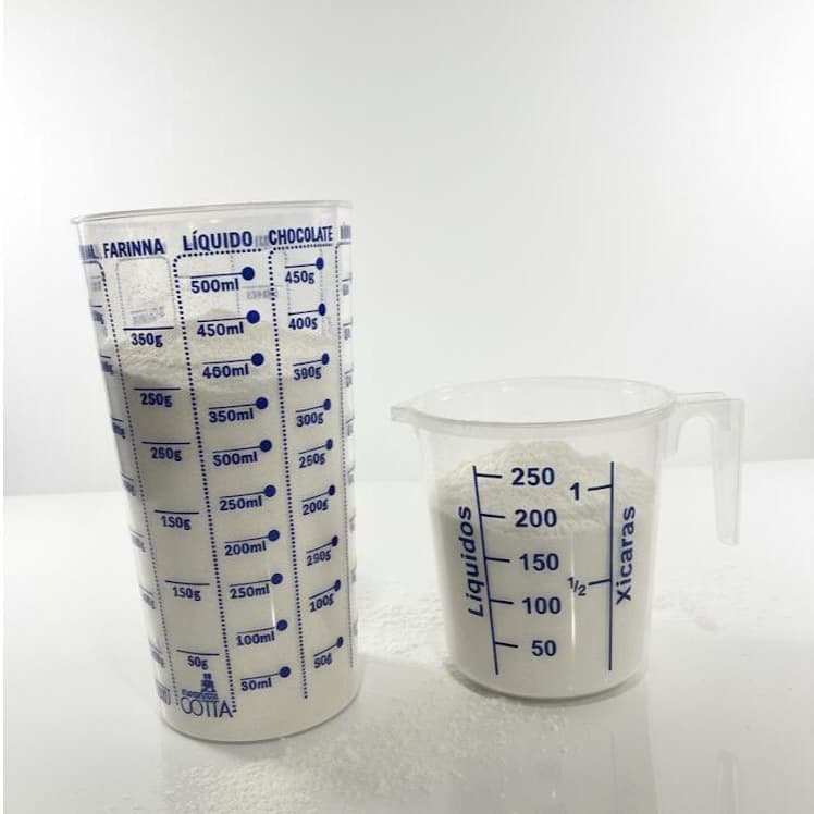 Kit Copo Medidor Plástico 500 ml e Jarra Medidora 250 ml em Plástico Transparente