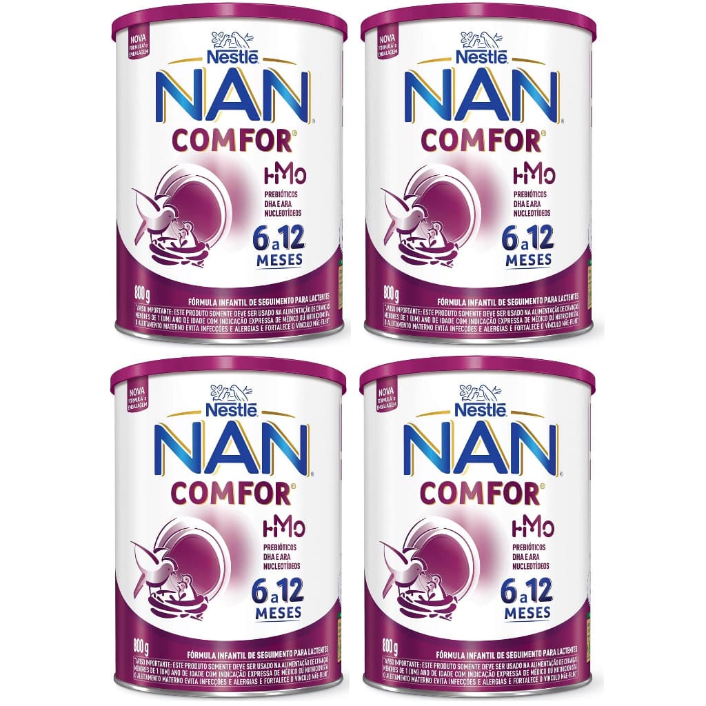 Kit 4 Latas NAN Comfor 6 a 12 meses 800g cada (ROXO)