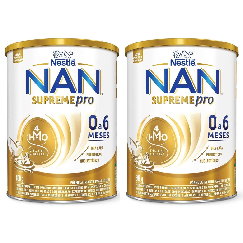 Kit 2 Latas NAN Supreme 0 a 6 Meses Fórmula Infantil 800g cada (AMARELO) EQ.1