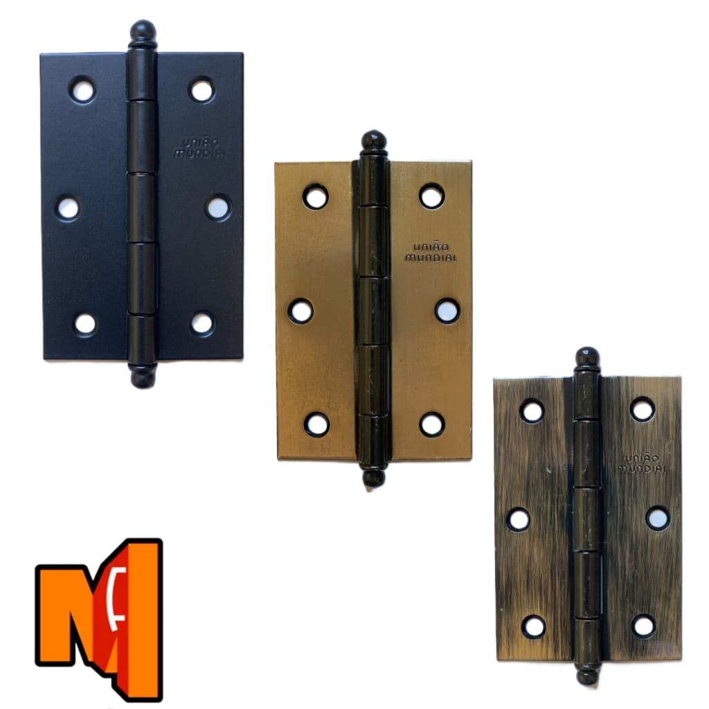 Kit de Dobradiça para Porta de Madeira com 3 unidades 3,5 polegadas União Mundial