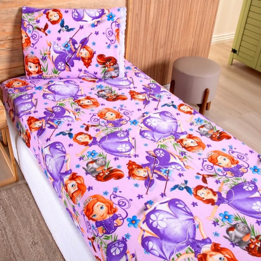 Jogo Lençol Solteiro 02 Peças Microfibra Estampas Infantis Criança Azul Rosa Verde