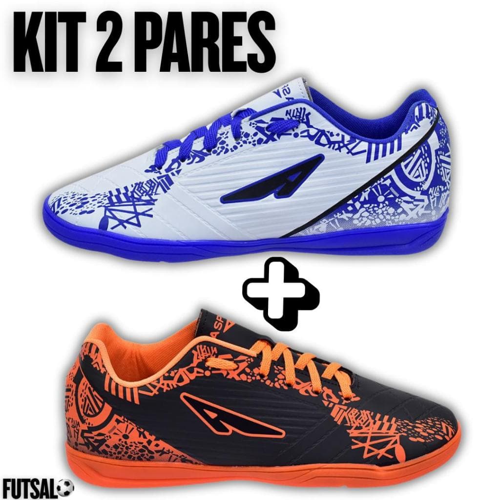 Kit 2 Chuteira Futsal Futebol Quadra Masculino Colada e Costurada Leve Macio Profissional Original