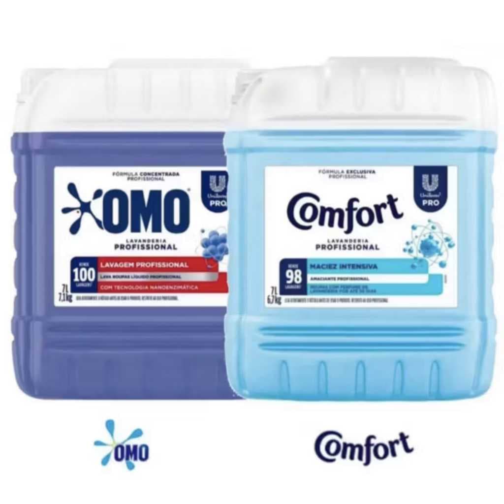Lava Roupas Perfect White Omo 7L + Amaciante Pro Comfort 7L
