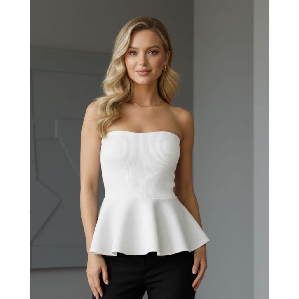 Blusa Feminina Peplum em Tricot Tomara Que Caia Babado Tricô Verão
