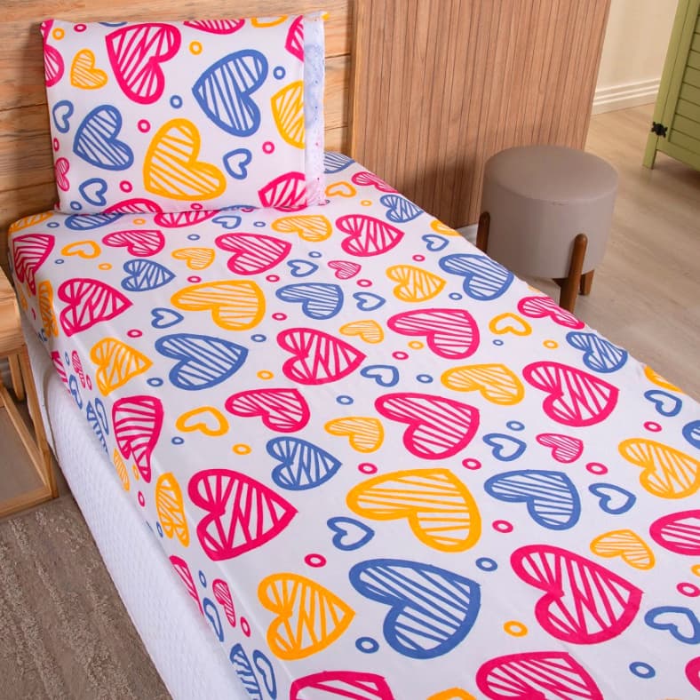 Jogo de Lençol Solteiro 02 Peças Microfibra Estampada Infantis Criança Rosa azul Menina Menino