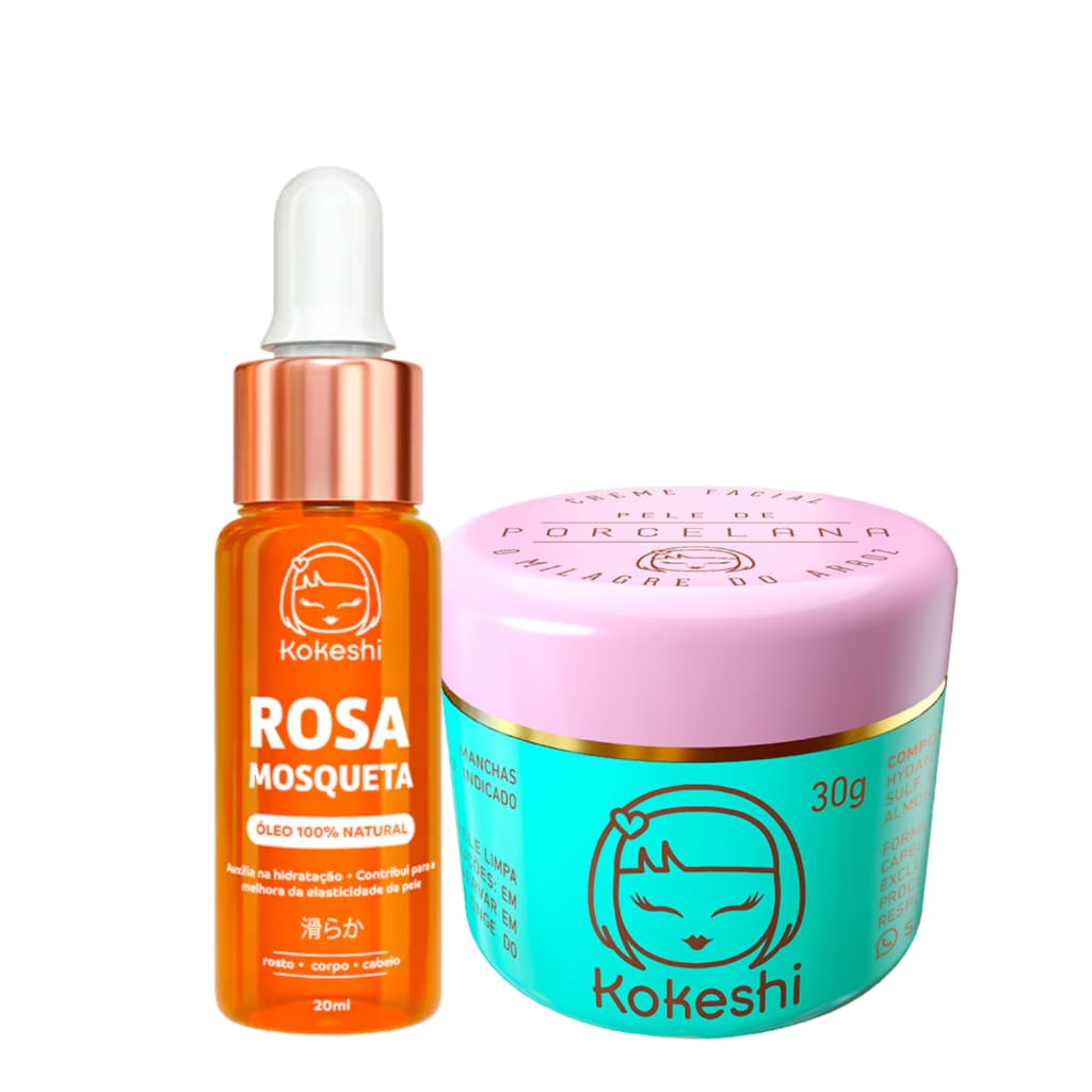 Kit Creme Pele de Porcelana + Óleo de Rosa Mosqueta Puro Kokeshi