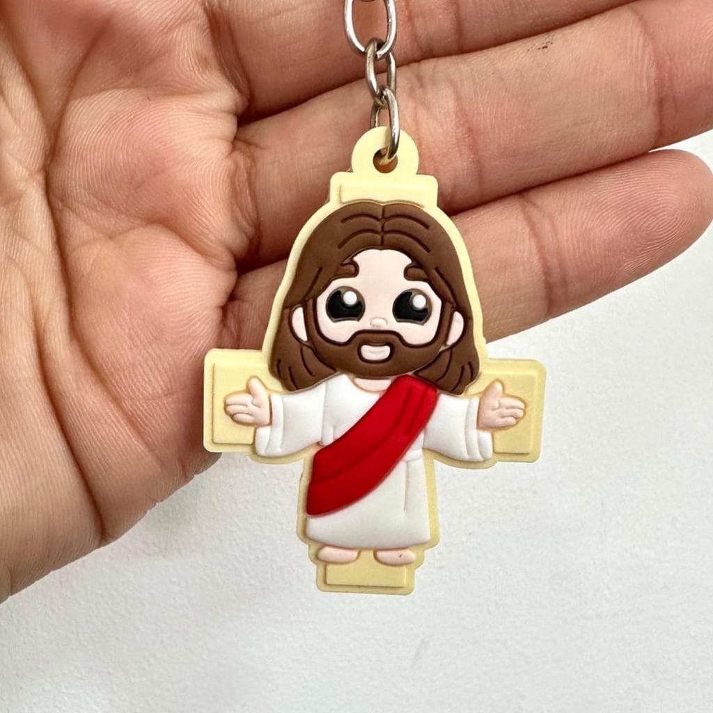 Chaveiro Jesus Cristo Cruz  Alto Relevo Emborrachado Lembrancinha kit10/50 Cha de Bebe