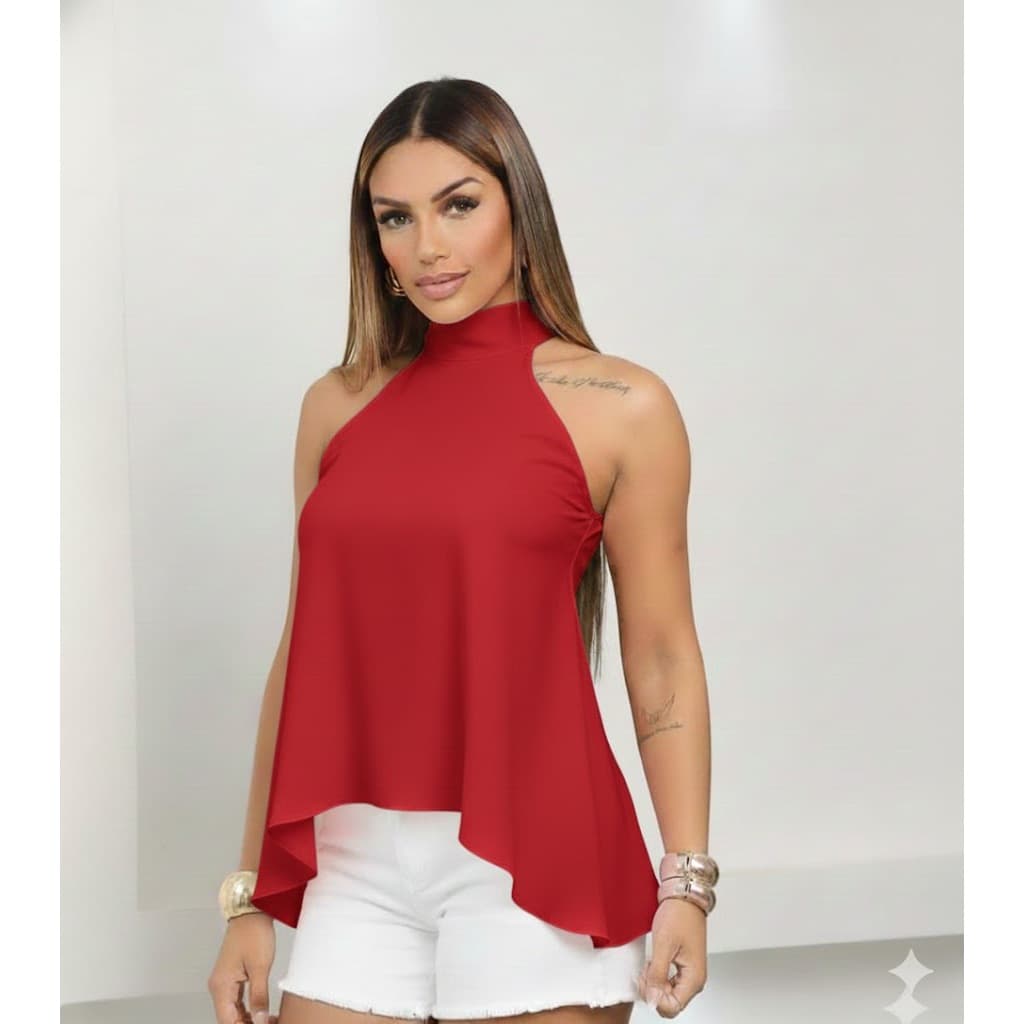 Blusa Feminina estilosa Gola Alta com amarração regata estilosa