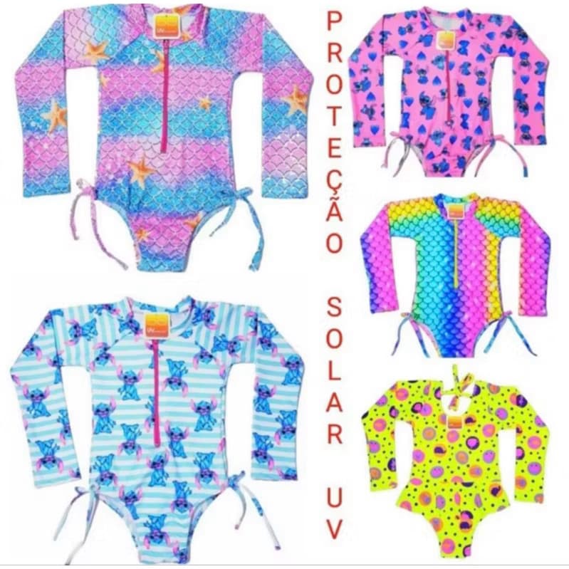 Maiô Manga Longa Infantil Menina Bebe Biquini Proteção Uv 50 Maio Manga Comprida