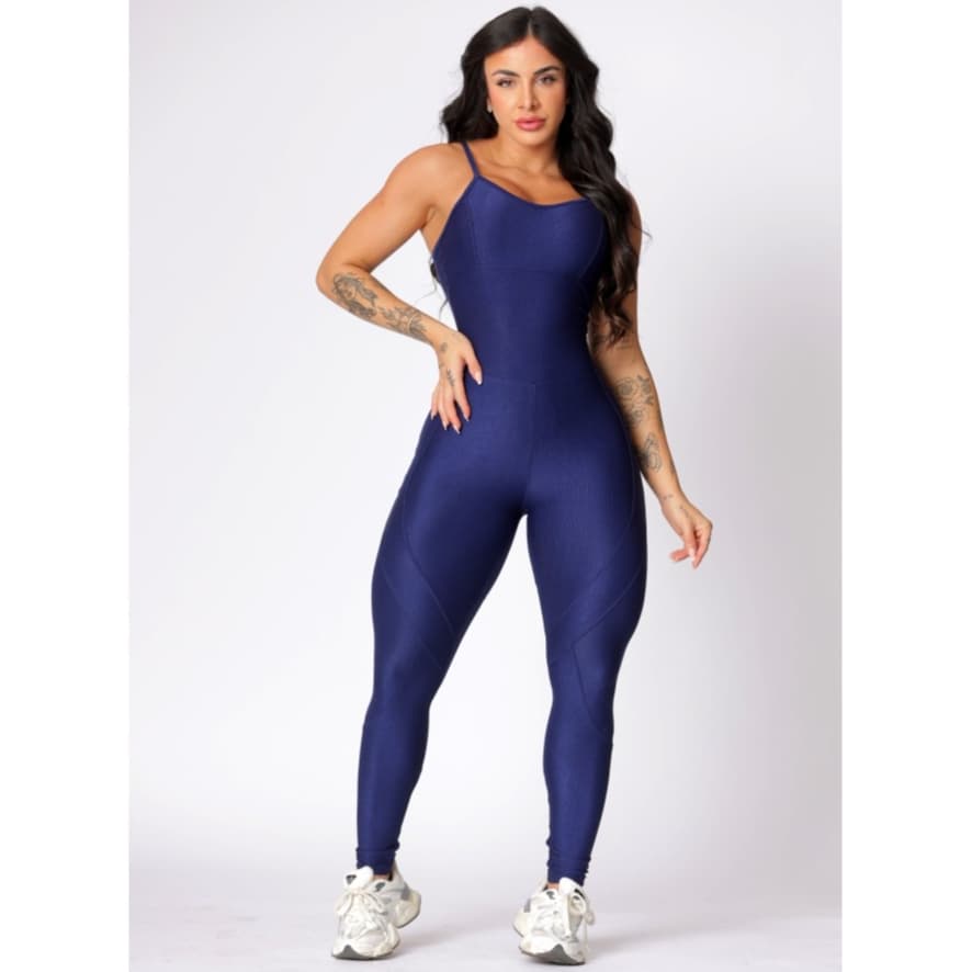 Macacão Fitness Feminino Academia Poliamida Fitness Corrida Canelado Empina BumBum UV+50