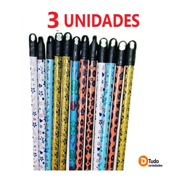 KIT 3 CABOS DE MADEIRA PLASTIFICADO PARA VASSOURAS E RODOS COM ROSCA E PENDURADOR