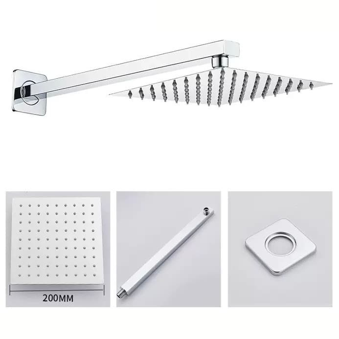 Ducha Chuveiro Inox 304 Quadrado 20x20cm Com Braço 40cm