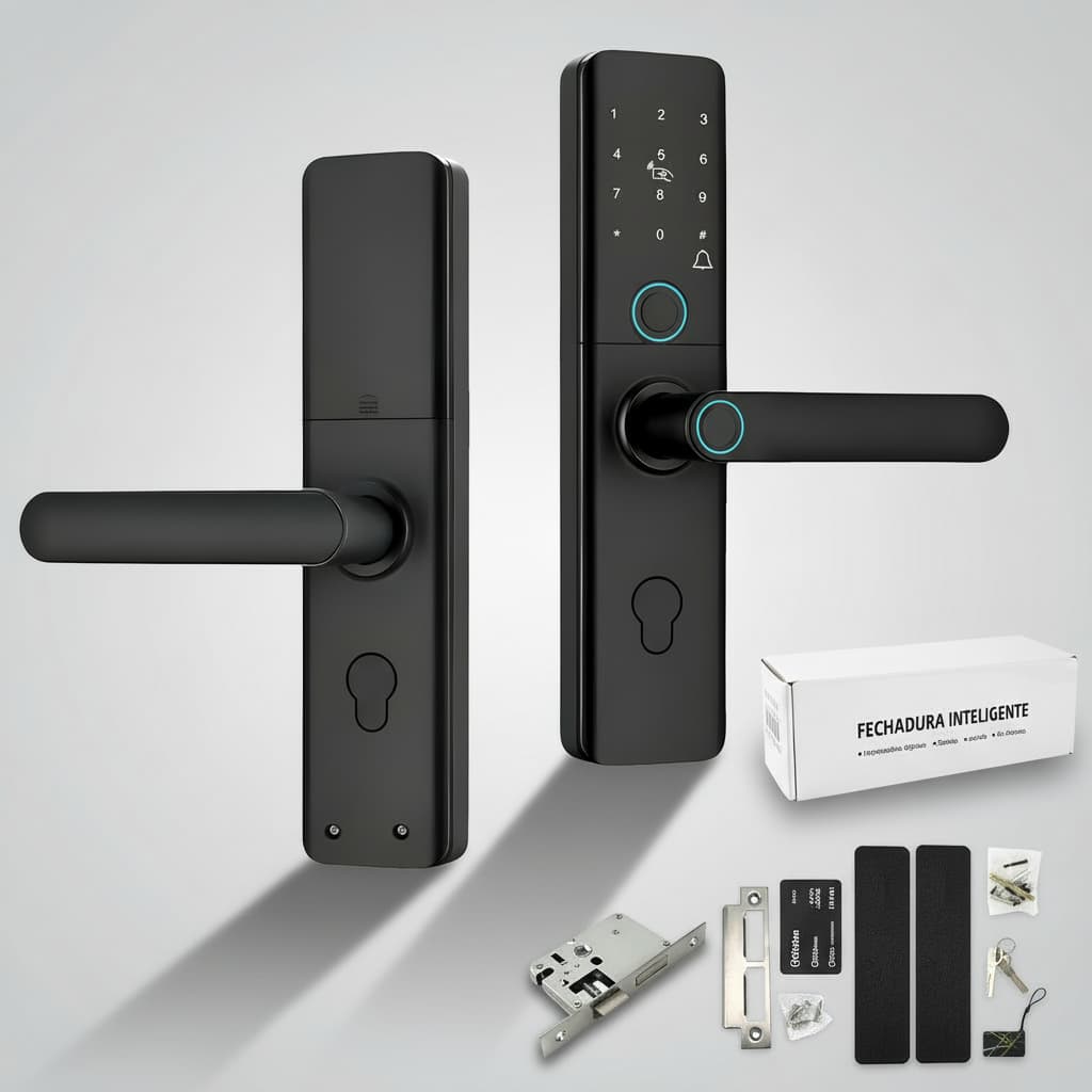 Fechadura Eletrônica Smart Door com Impressão Digital, Senha, Cartão NFC e Chave Mecânica