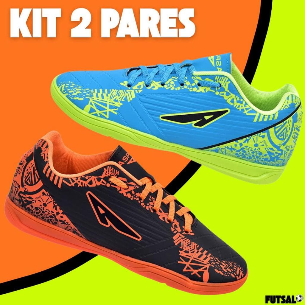 Kit 2 Pares Chuteira Masculino Futsal Quadra Salão Solado Costurado e Alta Durabilidade Envio Rápido