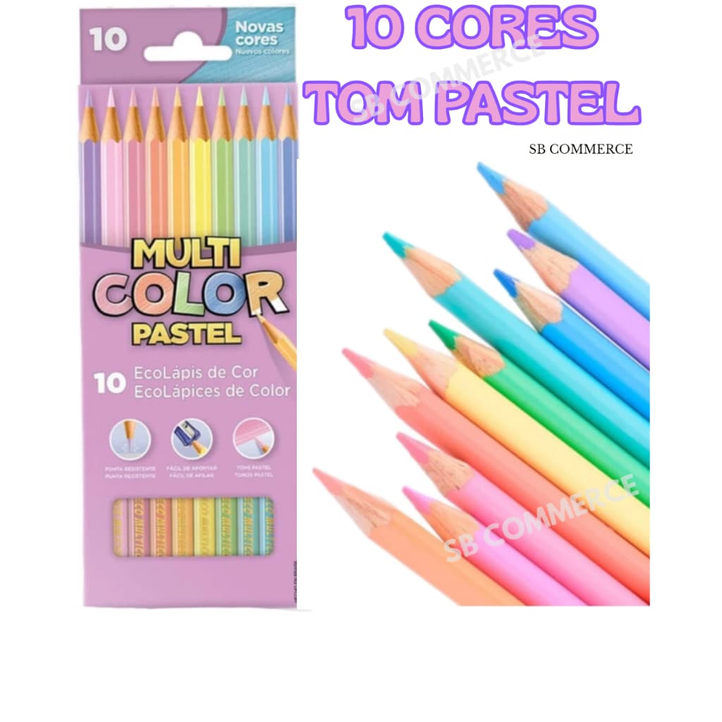 Lápis de Cor Tons Pastel 10 Cores Multicolor