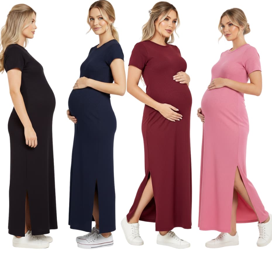 Vestido Gestante Grávida Manga Maternidade Canelado Confortavel Fenda Longo Evangélico Casual Moderno