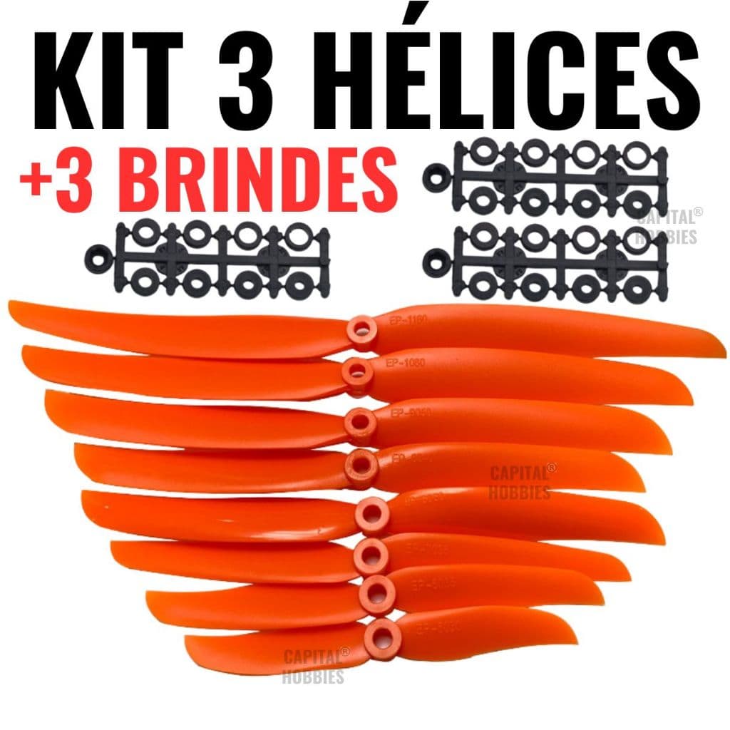 kit 3 peças hélice aeromodelo + Brinde elétrico Brushless tamanhos variados passo 9x5 10x6 avião RC