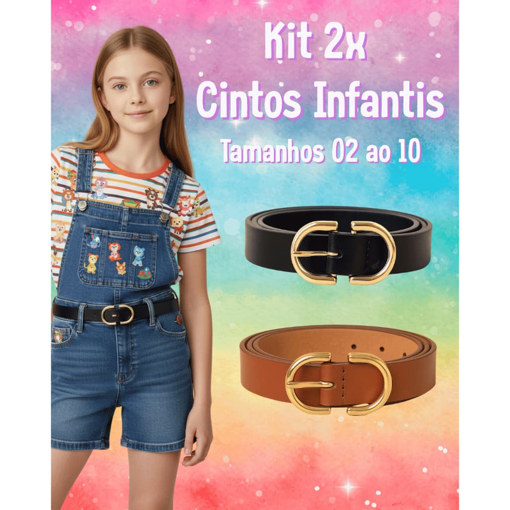 Kit 2 Cintos Infantil Feminino Fino Elegante Social Casual Ajustável Menina Acessório Infantil