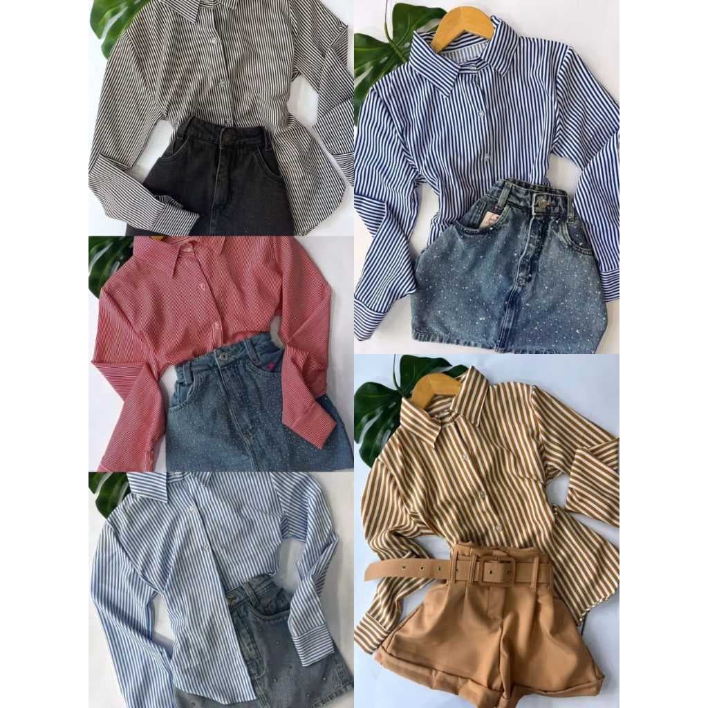 CAMISA  SOCIAL FEMININA LISTRADA MANGA LONGA  P.M.G.GG
