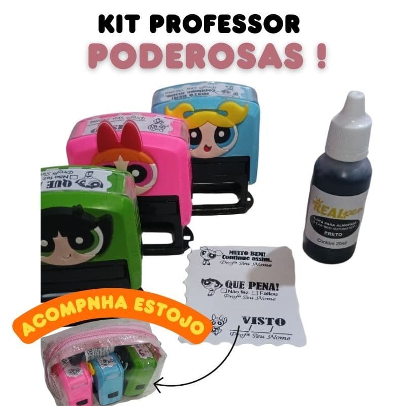 KIT CARIMBO PROFESSOR - PODEROSAS - PERSONALIZE COM SEU NOME - ACOMPANHA TINTA E ESTOJO