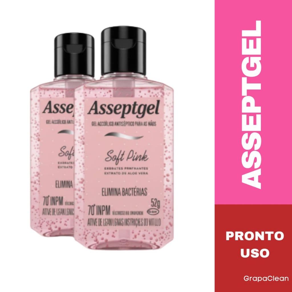 KIT 2 ALCOOL GEL 70 ASSEPTGEL SOFT PINK 52G 