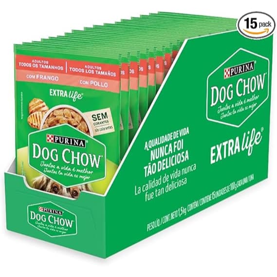 Ração Úmida Dog Chow Cães - Display com 15 Sachês 100g