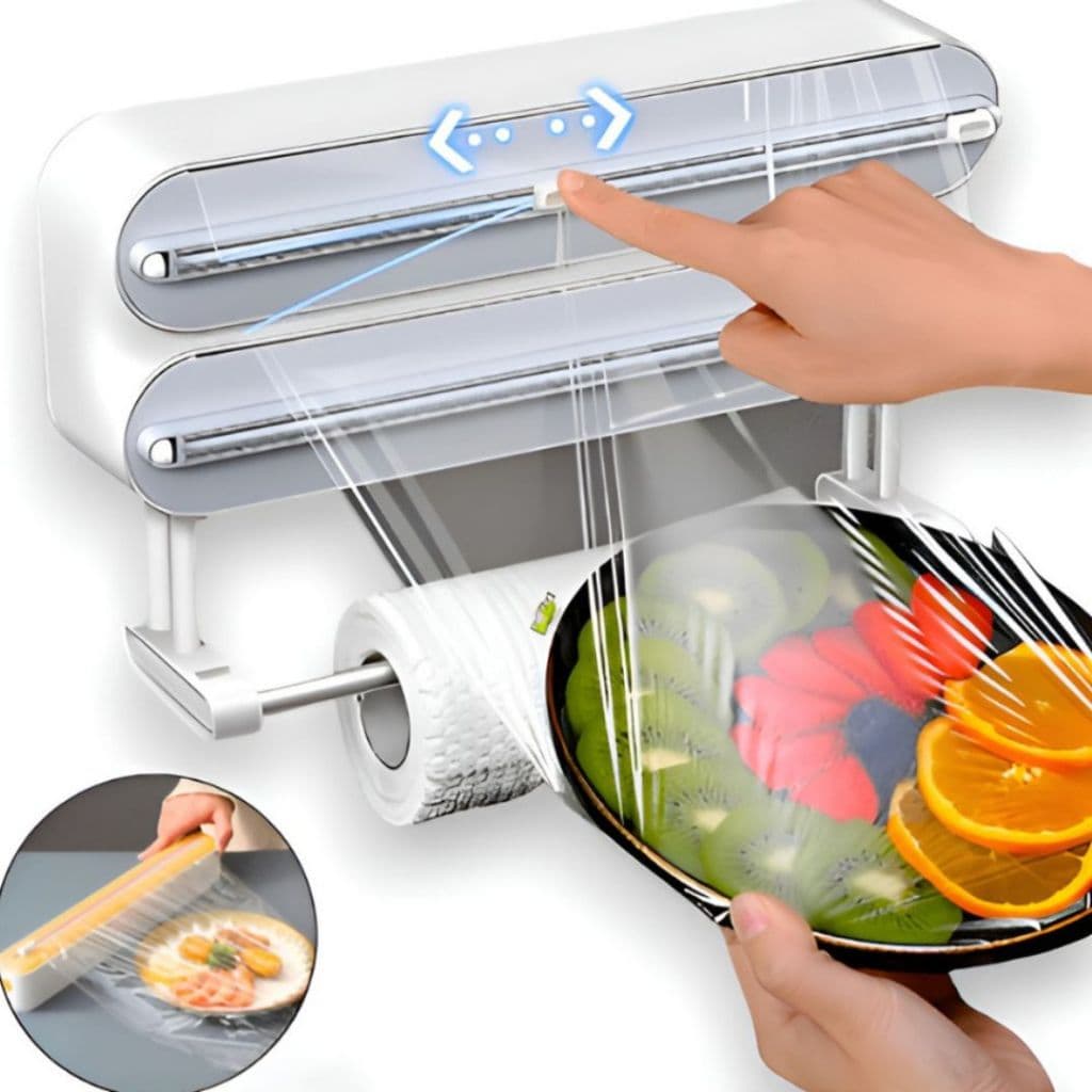 Porta Papel Filme Alumínio Dispenser 3 Em 1 Cortador Duplo