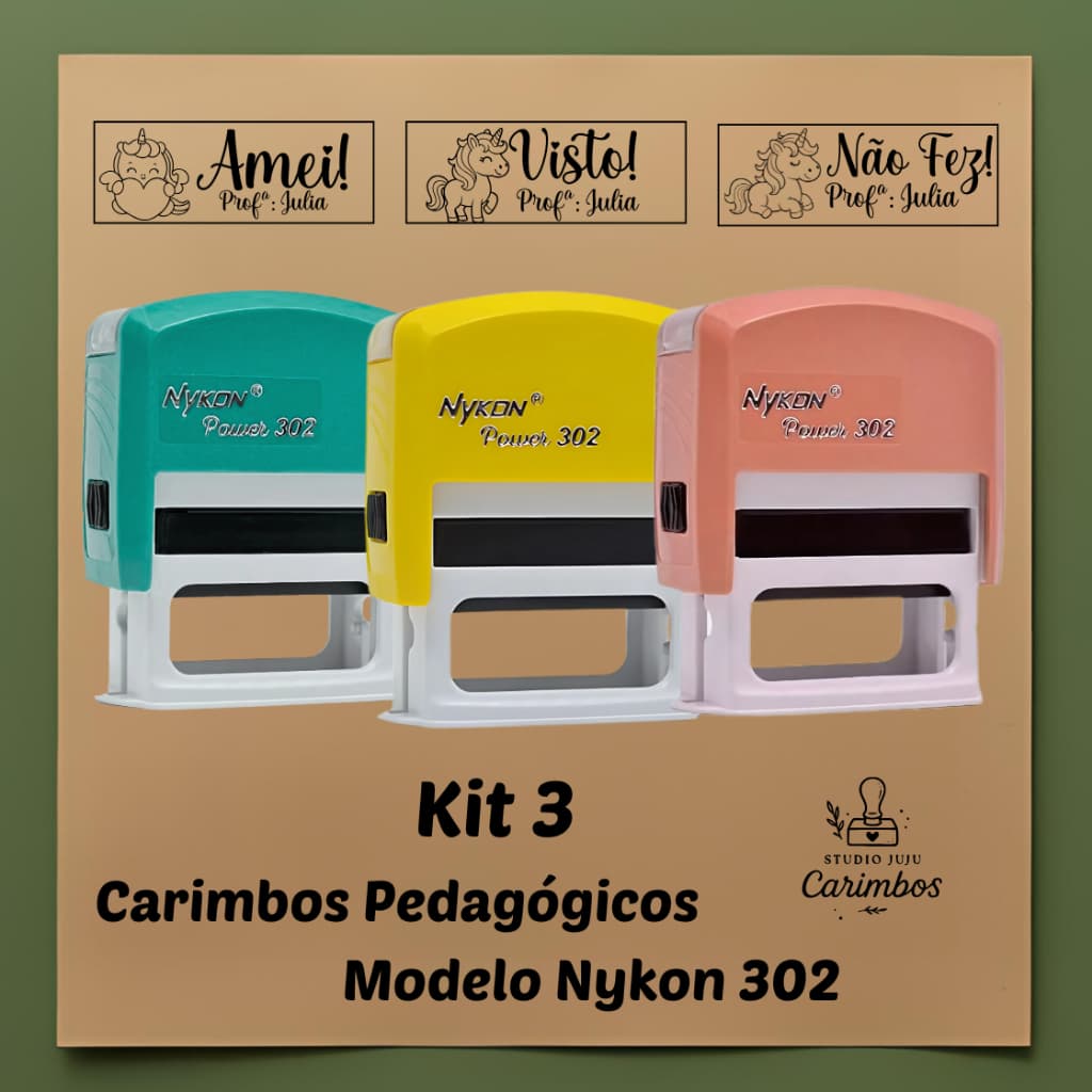 kit com 3 carimbos pedagógicos / professores com personagens  - Nykon 302