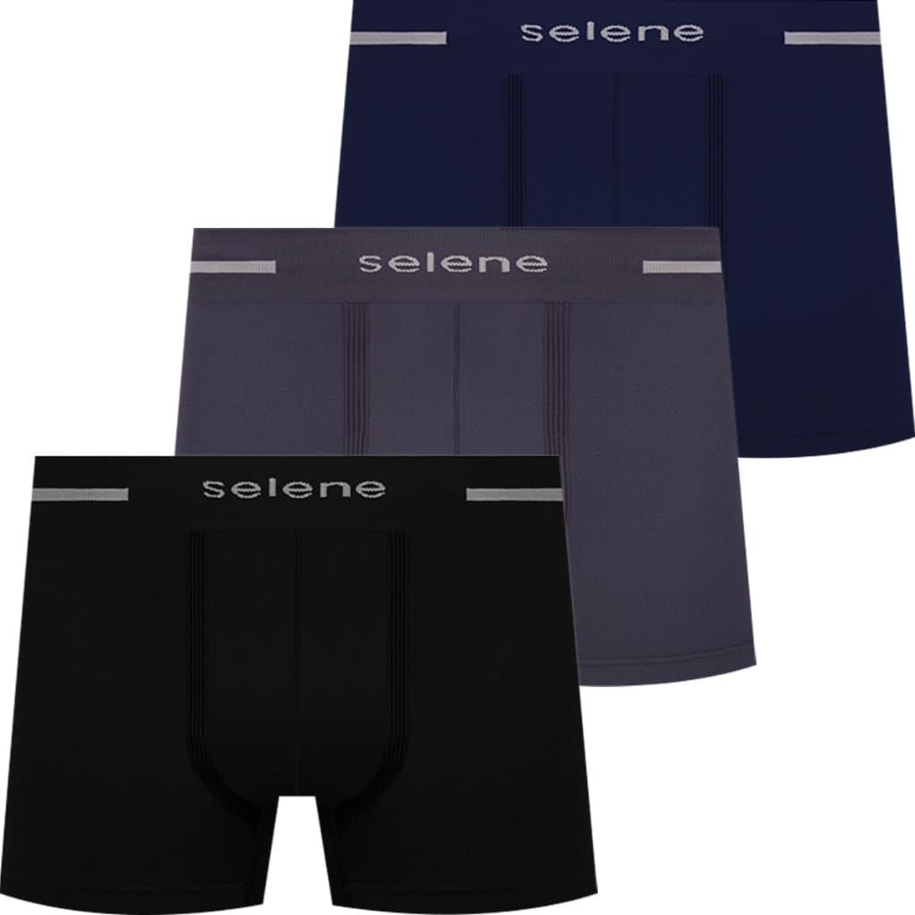 Kit 3 Cuecas Boxer Selene Em Poliamida Sem Costura Confortável Cueca Masculina Pacote Box Adulto Original