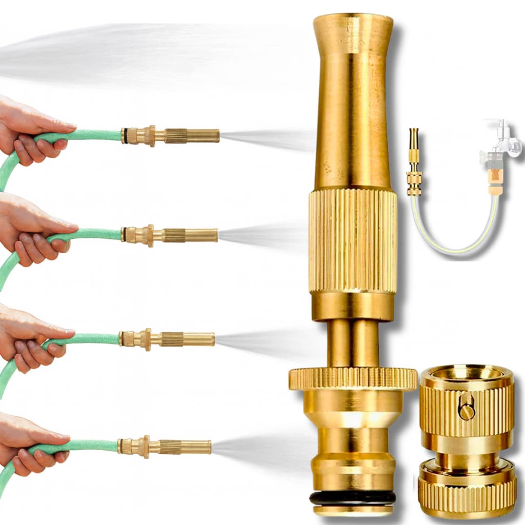 Kit 3 Em 1 Bico Alta Pressão De Metal Para 1/2 Mangueiras Comuns + Conector Com Rosca Premium