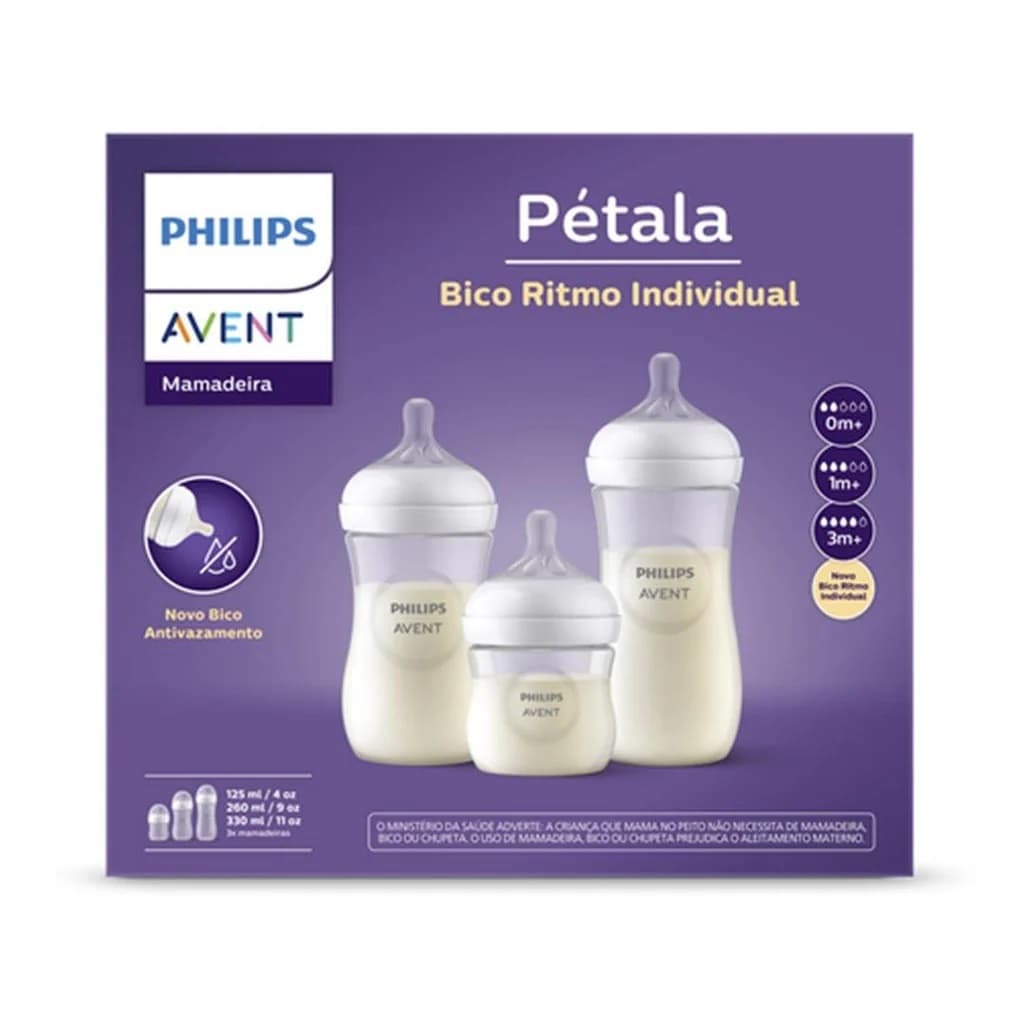 Kit 3 Mamadeira Avent Pétala 125ml-260ml-330ml
