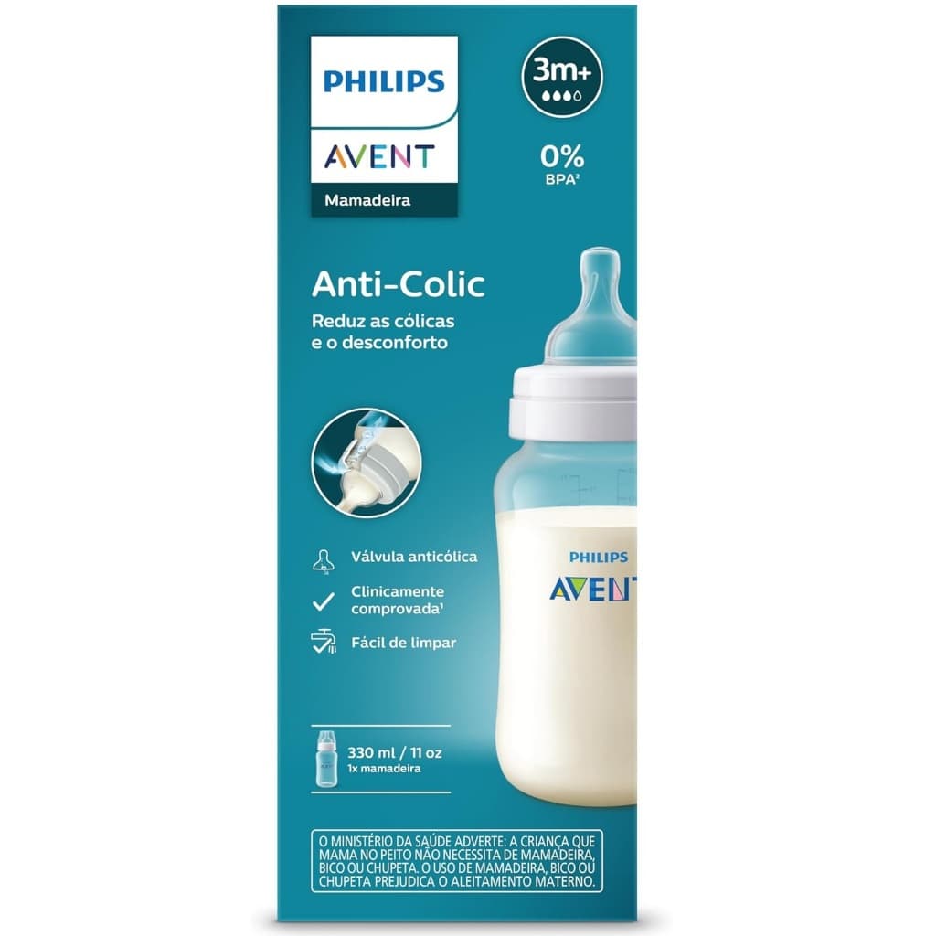 1un Mamadeira Anti-Colic Philips Avent 330ml Transparente 3m+‎