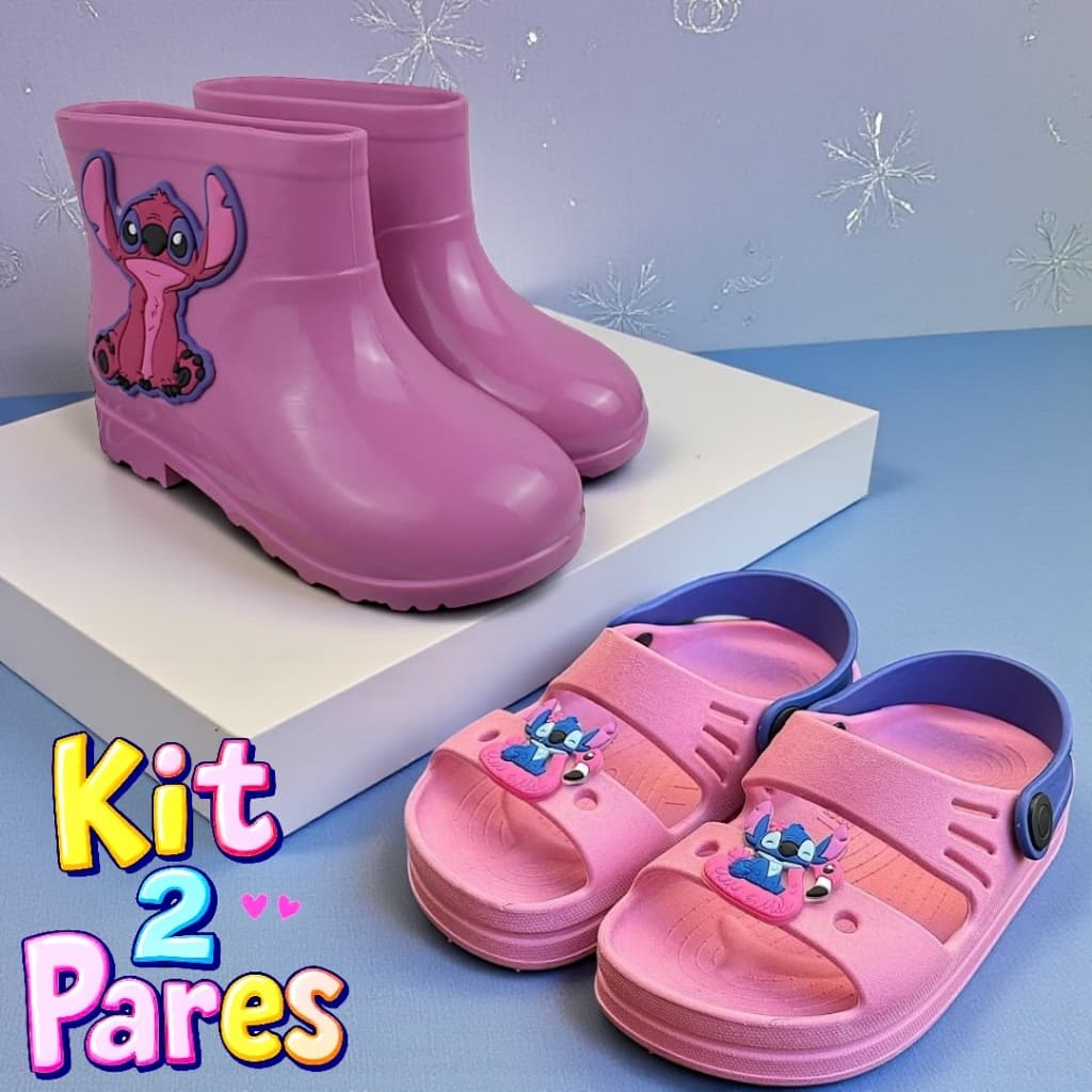 Kit 2 Pares Galocha e Sandália Papete Infantil Menina Confortável e Anti-Derrapante