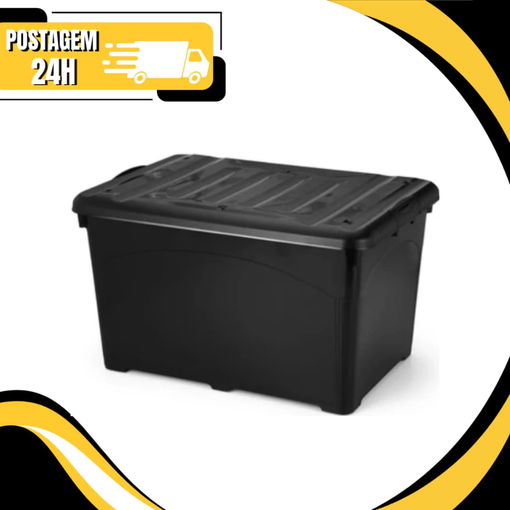 Caixa Organizadora 95 Litros Preta Reforçada Com Trava e Rodinhas Container