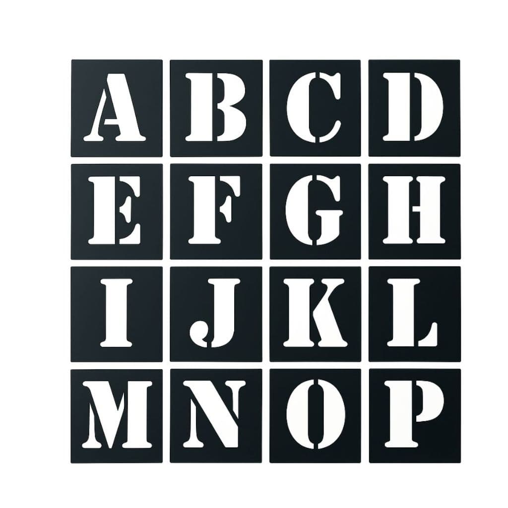 Régua Molde Letras números Vazados Normógrafo 36 Peças em MDF Preto Gv Office
