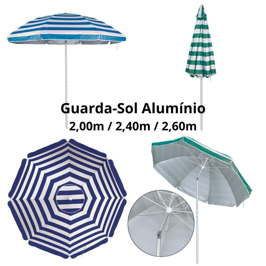 Guarda-sol de Alumínio FPS 100 Mor - Articulado Grande Praia, Areia, Mar, Verão - 2m / 2,40m / 2,60m
