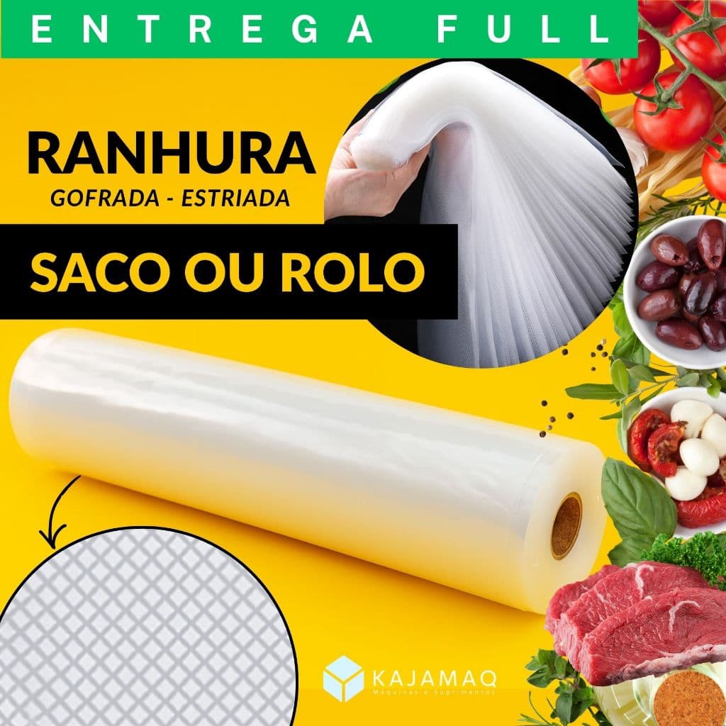 Rolo Saco Plástico a Vácuo Gofrado p/ Seladora — Texturizado, Ideal p/ Alimentos e Sous Vide Ranhura