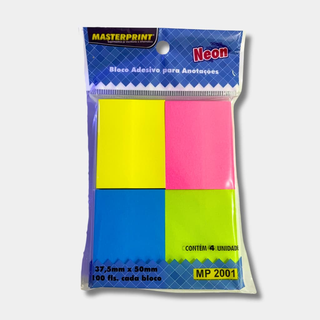 Bloco Adesivo para Anotações 4 cores 400 Folhas Neon