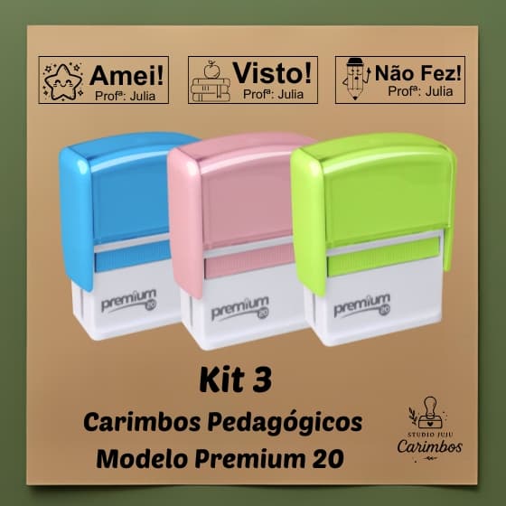 kit com 3 carimbos pedagógicos / professores com personagens  - Premium 20