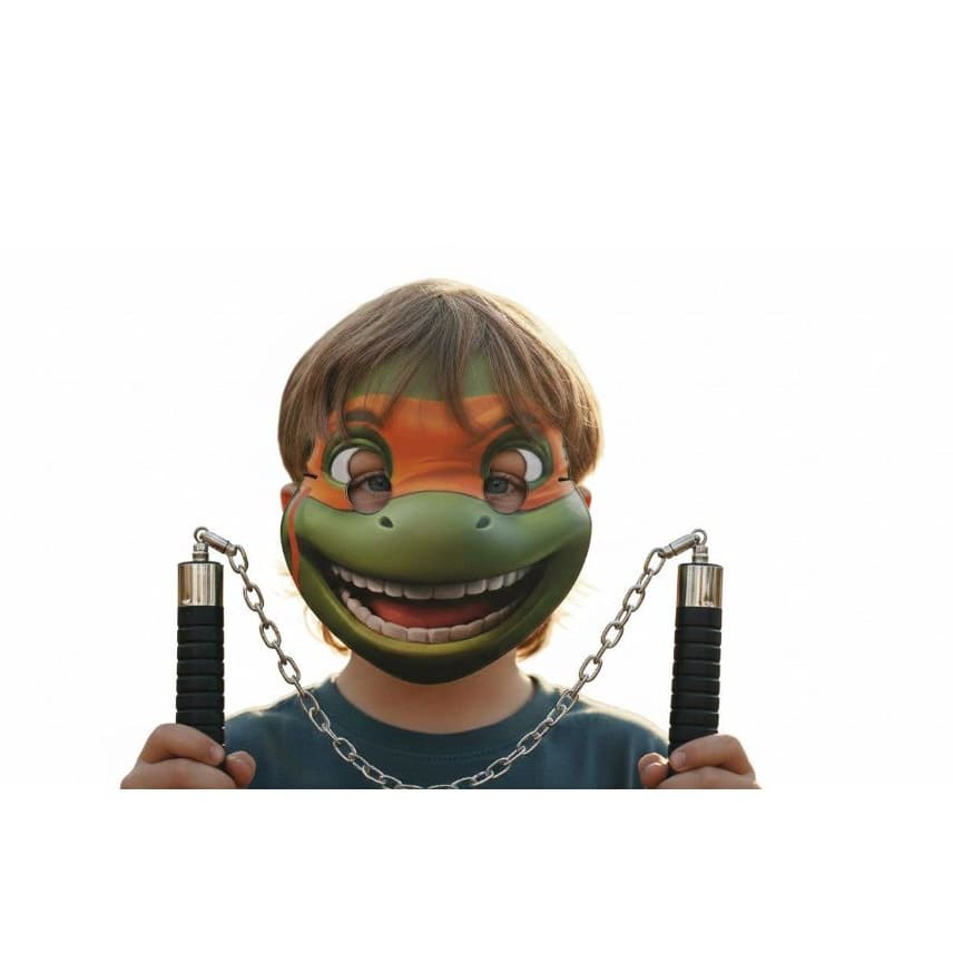 Kit Tartaruga ninja Máscara 3D Michelangelo Com Nunchakus
