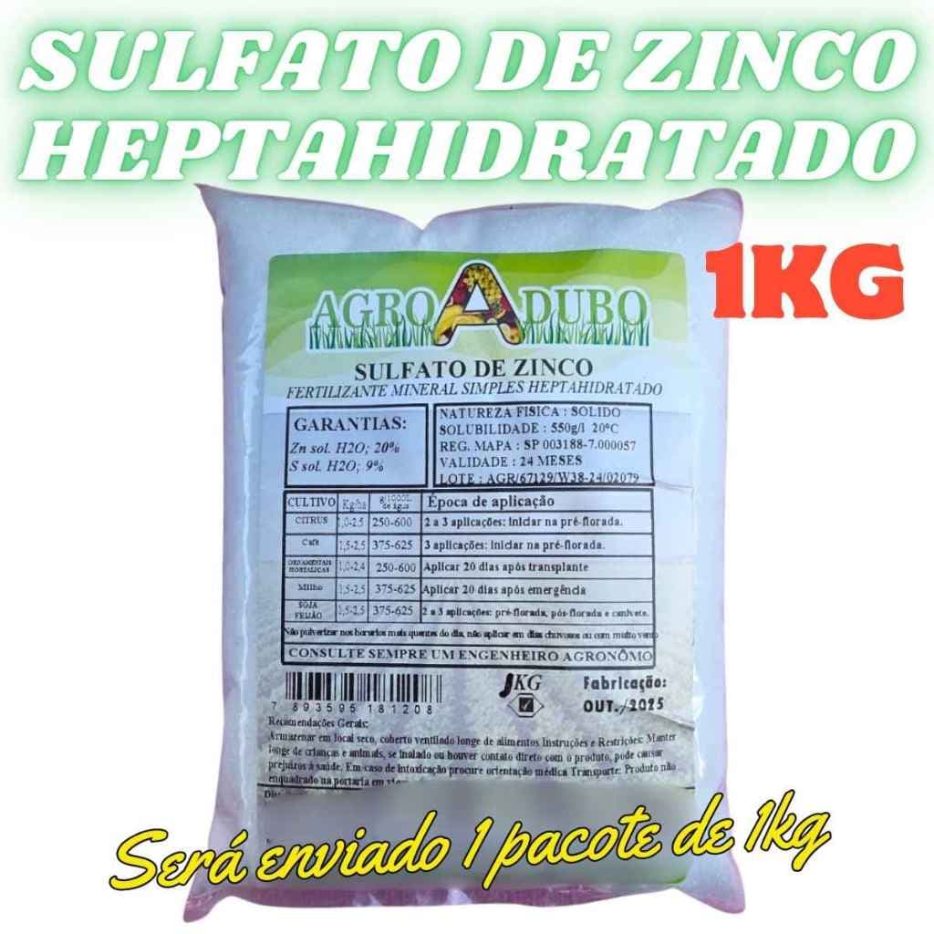 Fertilizante 1kg Sulfato de Zinco 20%Zn; 10%S Soluvel em Agua